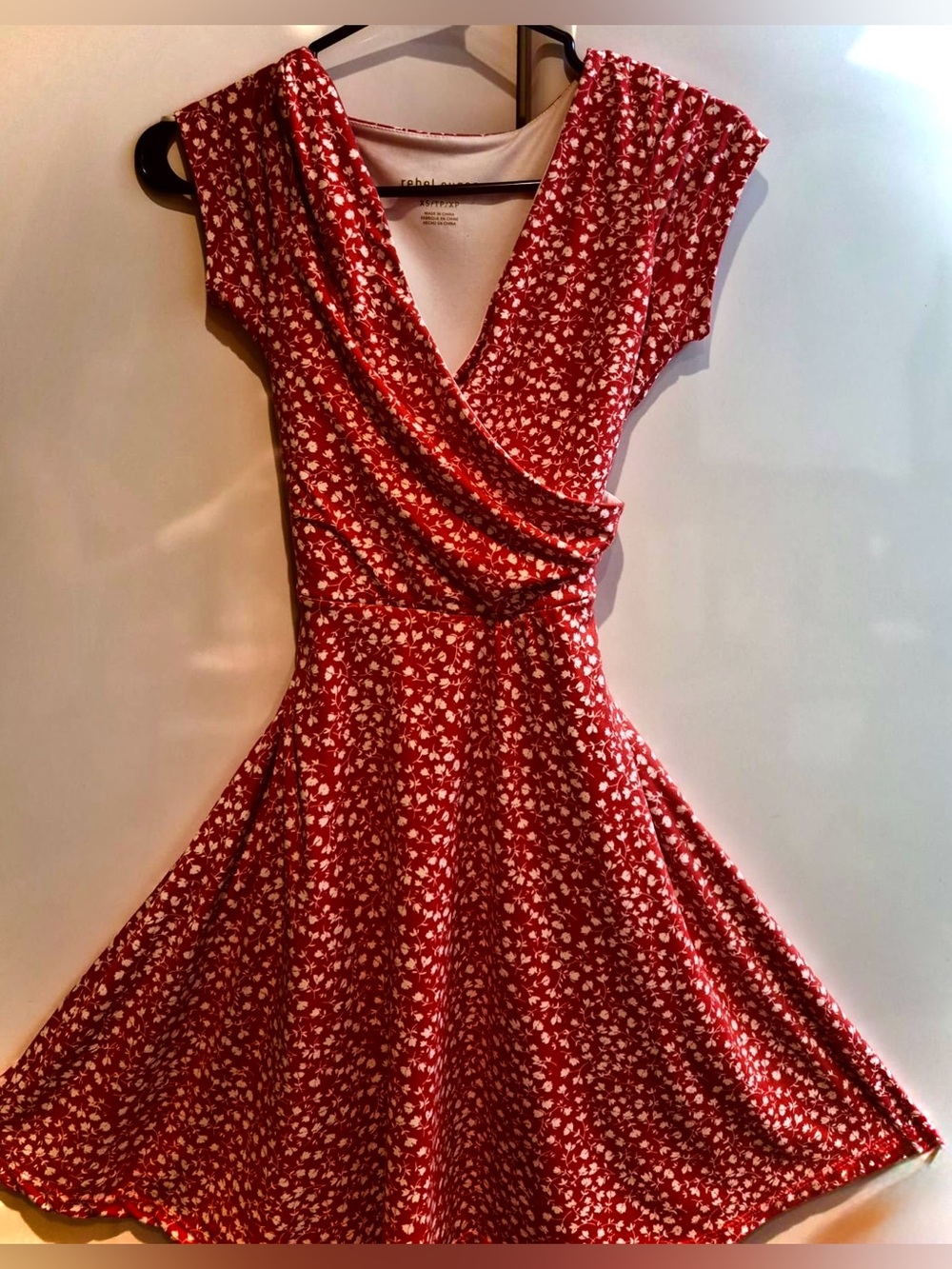 Rebel girl Red Floral Wrap tFit-and-Flare Dress like new